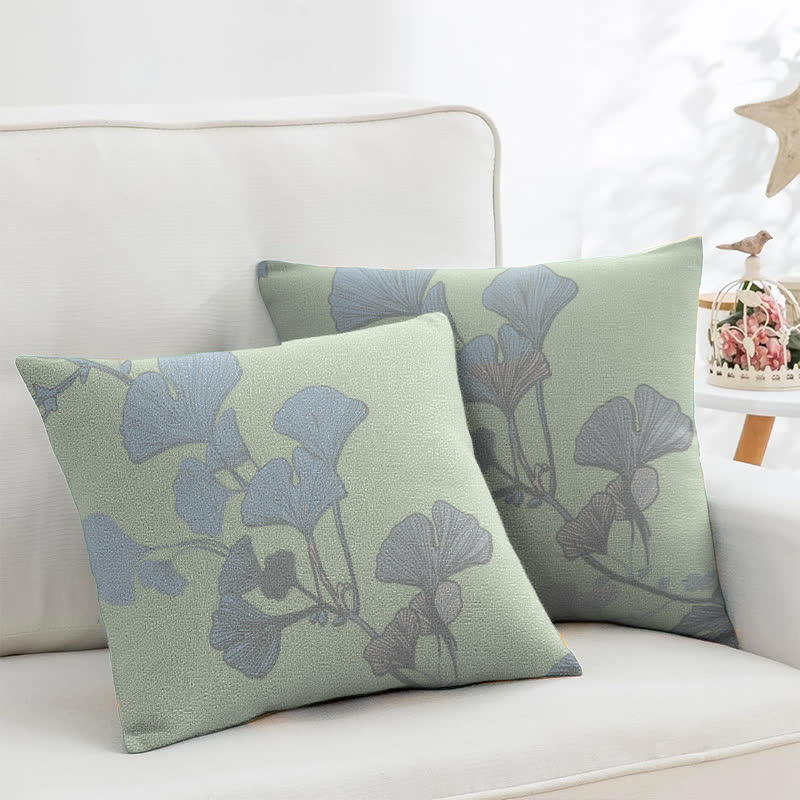Ginkgo Leaf Cotton Jacquard Square Pillowcases(2PCS) - Light Green - image 0
