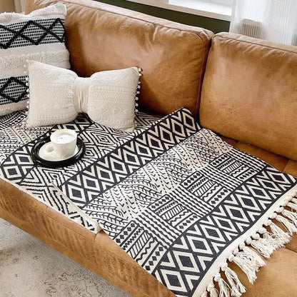 Modern Geometric Cotton Linen Tassel Mat - image 1