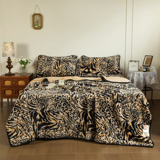 Leopard Print Plush Fitted Sheet Blanket - 2PCS Pillowcases - 19" x 29" - image 0