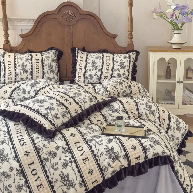 Floral Ruffled Plush Warm Bedding Set - King - image 0