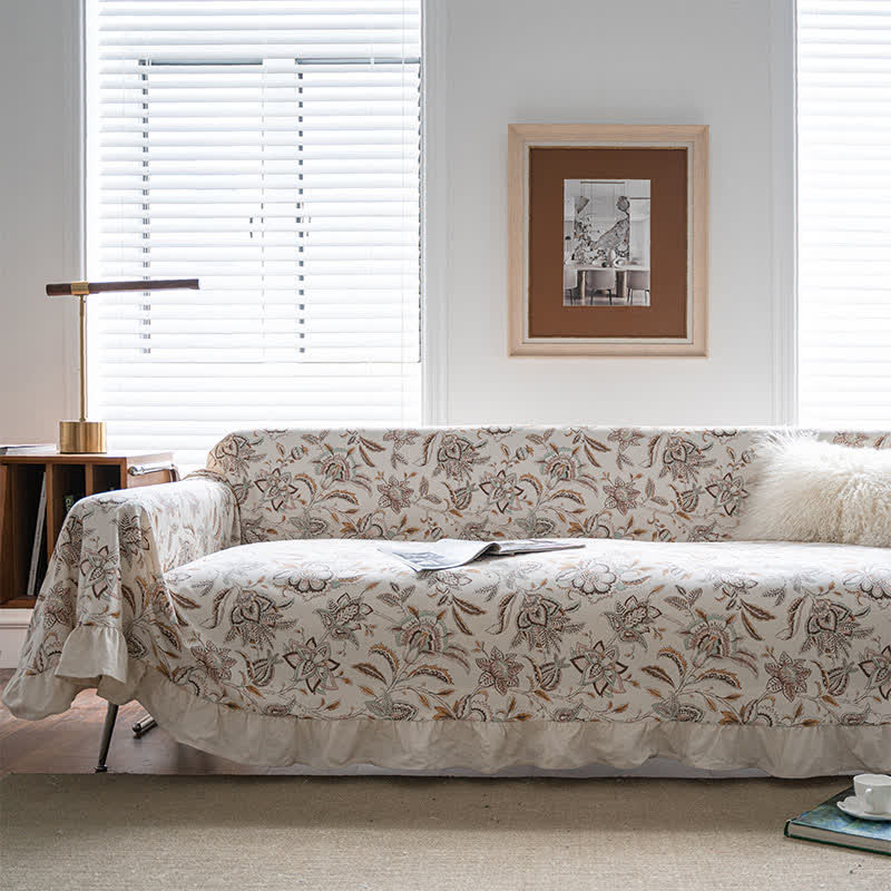 Vintage Flower Ruffled Sofa Throw Blanket - 71" x 134" - image 0