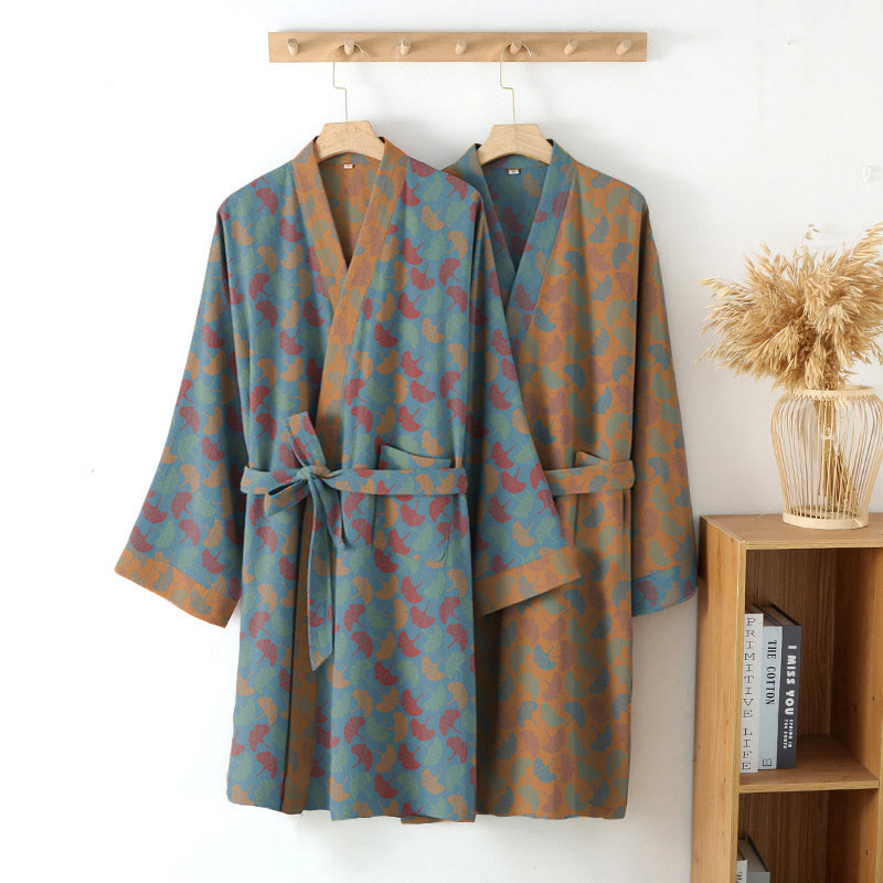 Ginkgo Biloba Cotton Gauze Japanese Robe - image 13