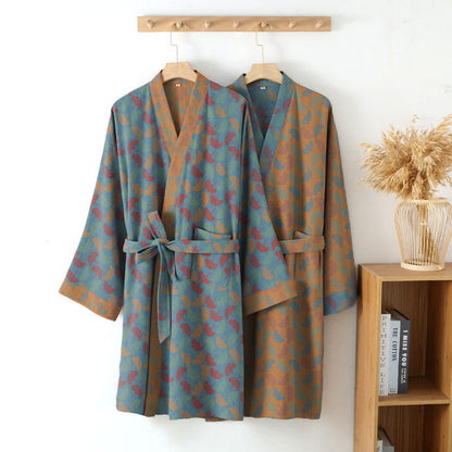 Ginkgo Biloba Cotton Gauze Japanese Robe - image 13