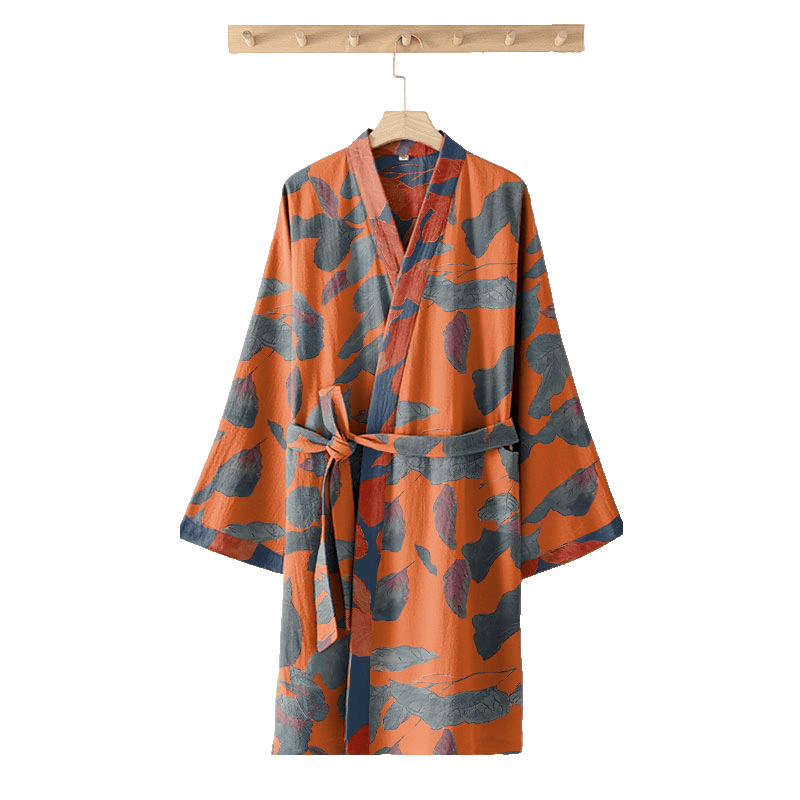 Botanical Leaf Cotton Gauze Kimono Robe - image 14