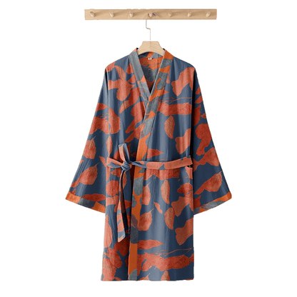 Botanical Leaf Cotton Gauze Kimono Robe - image 13