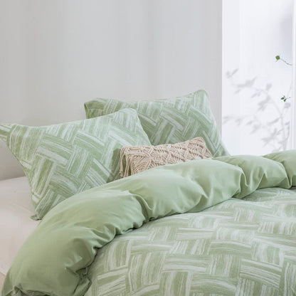 Green Herringbone Cotton Duvet Cover Set(3PCS) - image 3