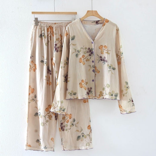 Leaf Fruit Cotton Gauze Loungewear Set - XL - image 0