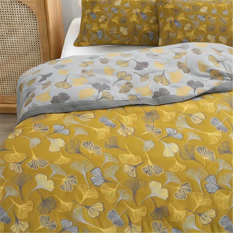 Ownkoti Ginkgo Biloba Organic Cotton Quilt - Yellow - Quilt with 2PCS Pillowcases - Cal King - image 0