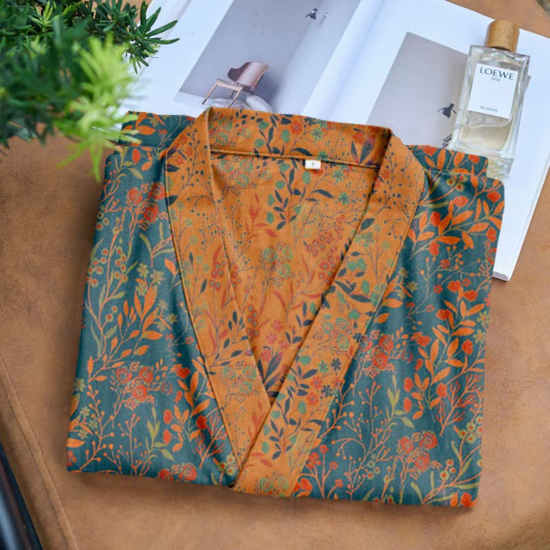 Vintage Leaf Cotton Gauze Kimono Robe - image 10