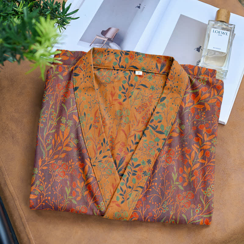 Vintage Leaf Cotton Gauze Kimono Robe - image 15