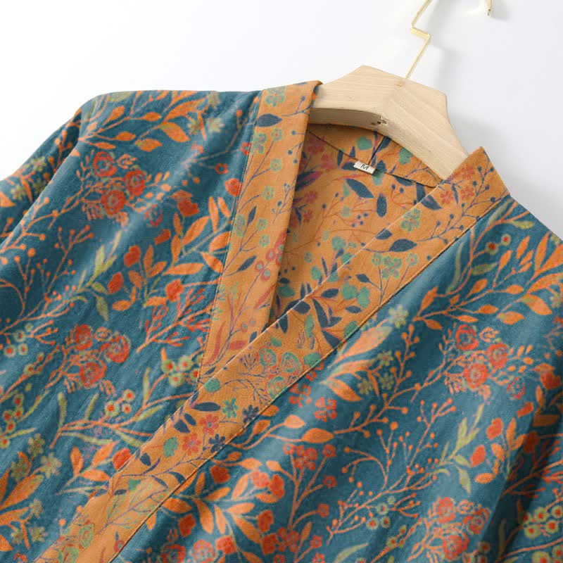 Vintage Leaf Cotton Gauze Kimono Robe - image 7