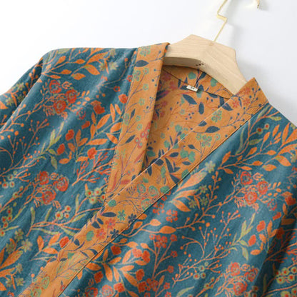 Vintage Leaf Cotton Gauze Kimono Robe - image 7