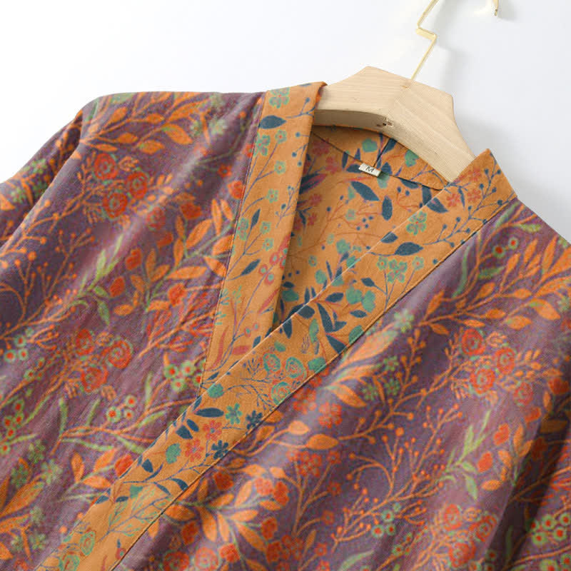 Vintage Leaf Cotton Gauze Kimono Robe - image 12