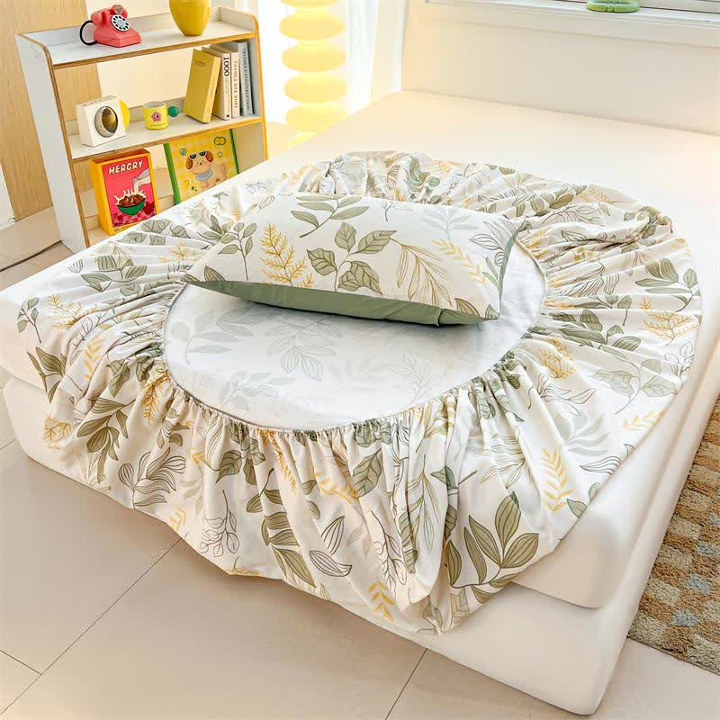 Natural Style Leaf Cotton Fitted Sheet - image 1