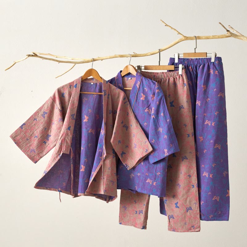 Butterfly Cotton Gauze Kimono Loungewear Set - image 1