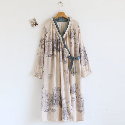 Oriental Butterfly Floral Cotton Gauze Nightdress - XL - image 1