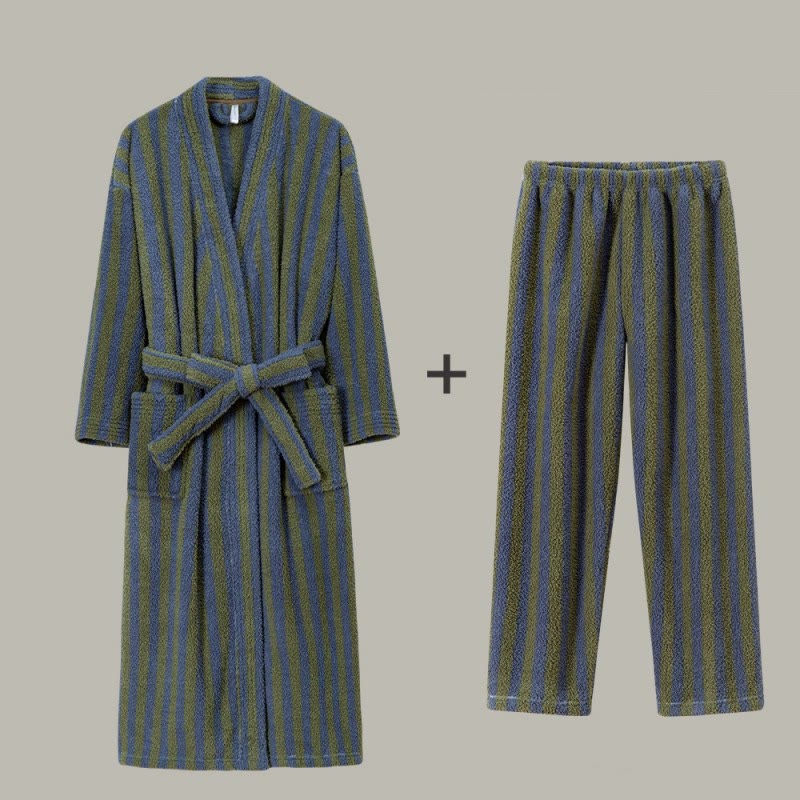 Winter Fleece Modern Stripe Long Bathrobe - image 14