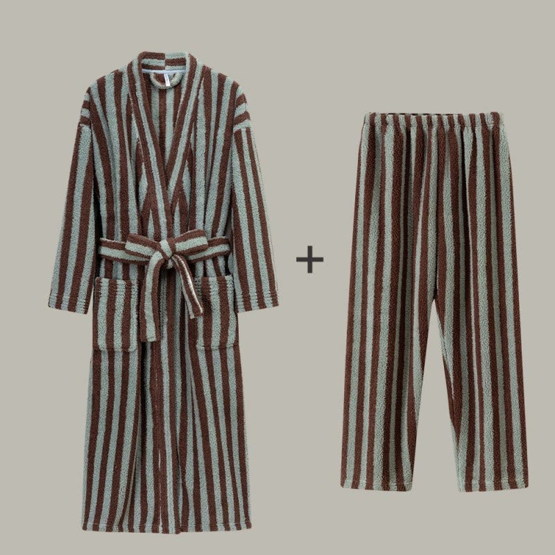 Winter Fleece Modern Stripe Long Bathrobe - image 15