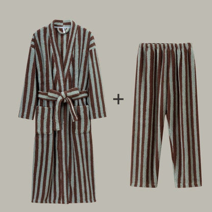 Winter Fleece Modern Stripe Long Bathrobe - image 15
