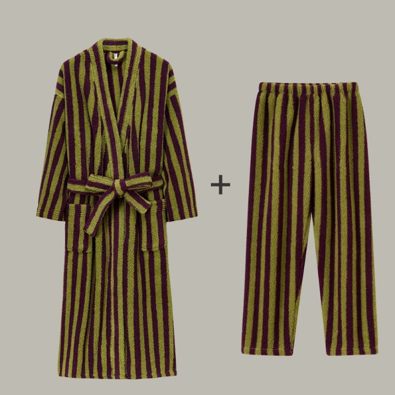 Winter Fleece Modern Stripe Long Bathrobe - image 16