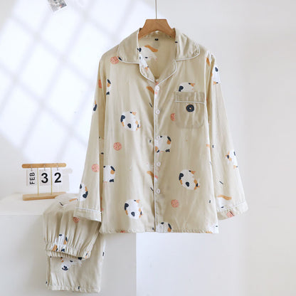 Matching Cartoon Cat Cotton Loungewear Set - Khaki - Men - XL - image 17