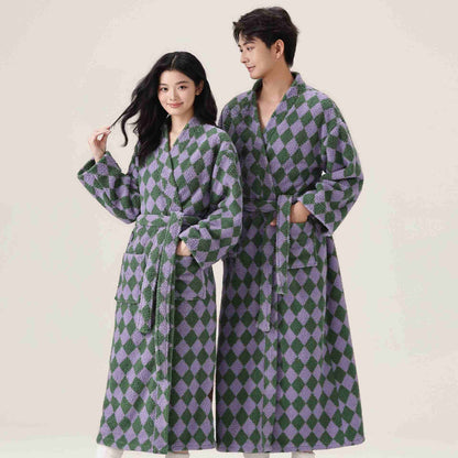 Unisex Diamond Pattern Plush Robe - image 2