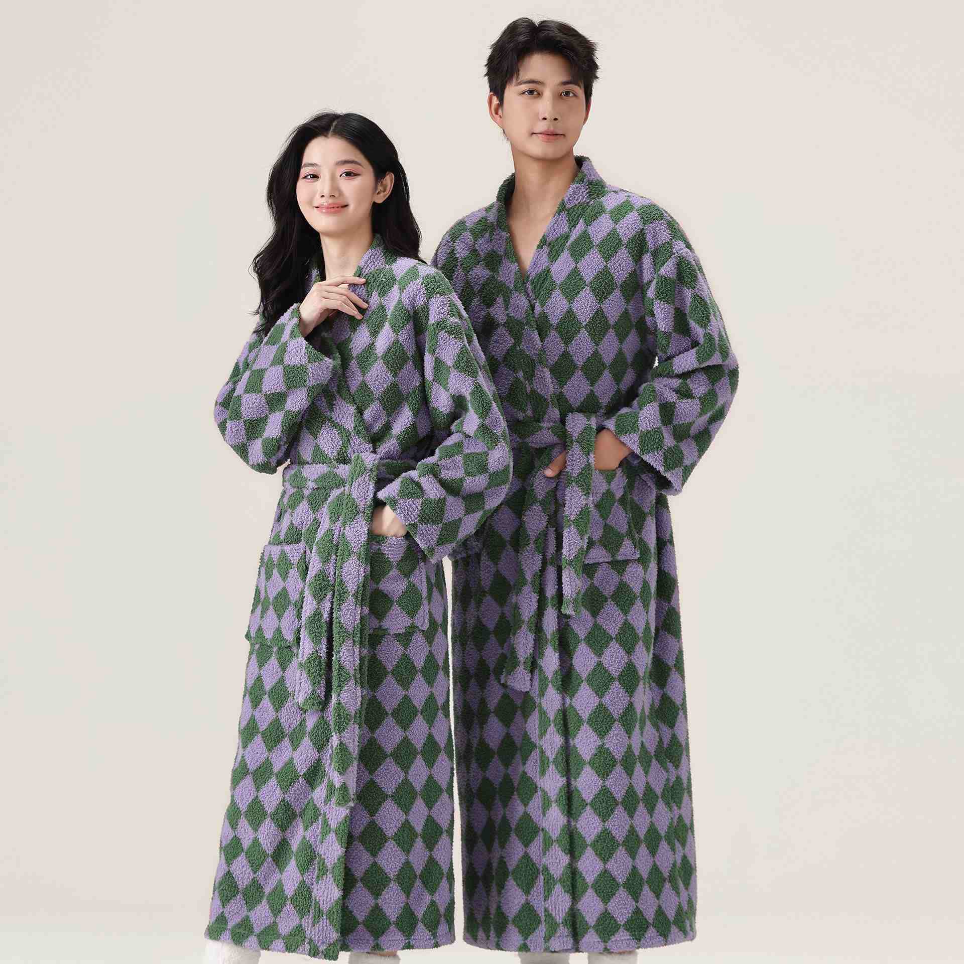 Unisex Diamond Pattern Plush Robe - image 3