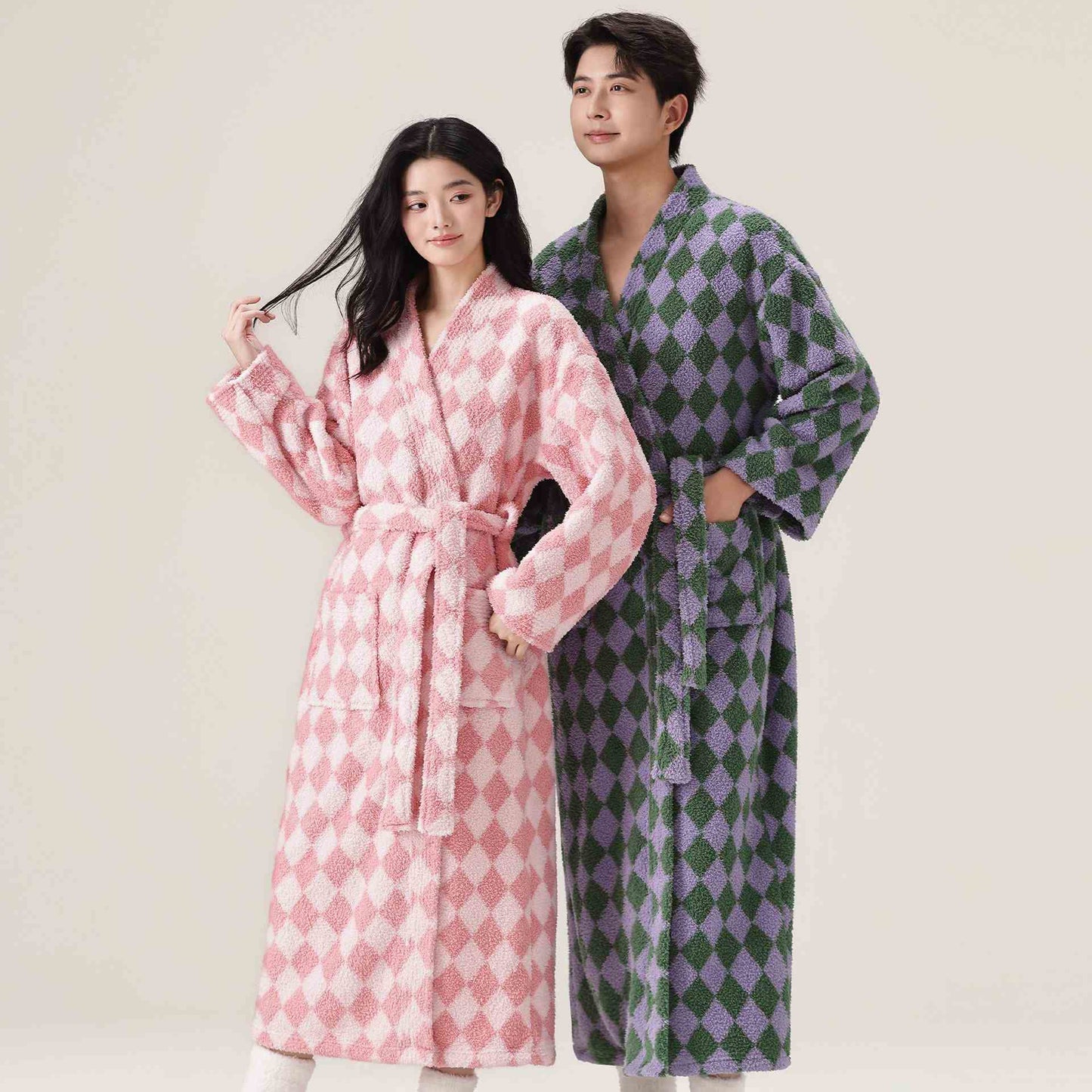 Unisex Diamond Pattern Plush Robe - image 1