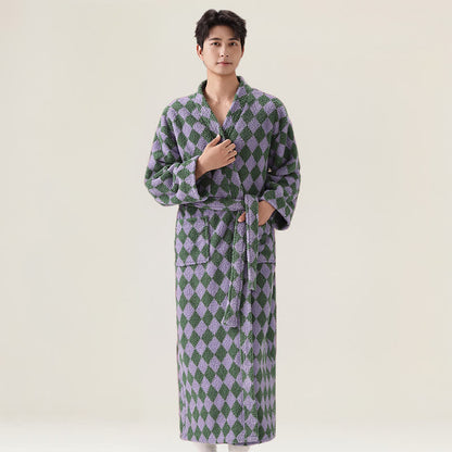 Unisex Diamond Pattern Plush Robe - image 8