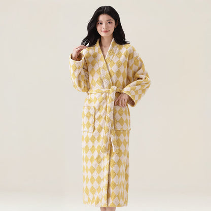 Unisex Diamond Pattern Plush Robe - Yellow - XL - image 5