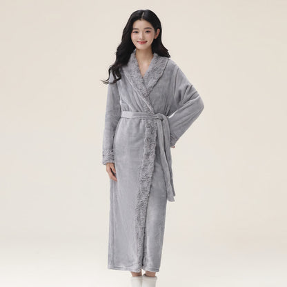Ownkoti Minimalist Solid Flannel Plush Robe - Grey - XL - image 2