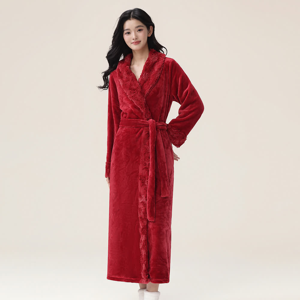 Minimalist Solid Flannel Plush Robe - Red - XL - image 3