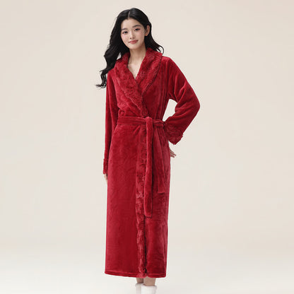 Minimalist Solid Flannel Plush Robe - Red - XL - image 3