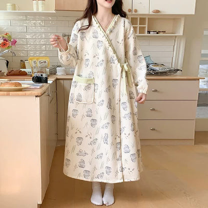 Cartoon Rabbit Ruffled Nightdress with Pocket - image 0