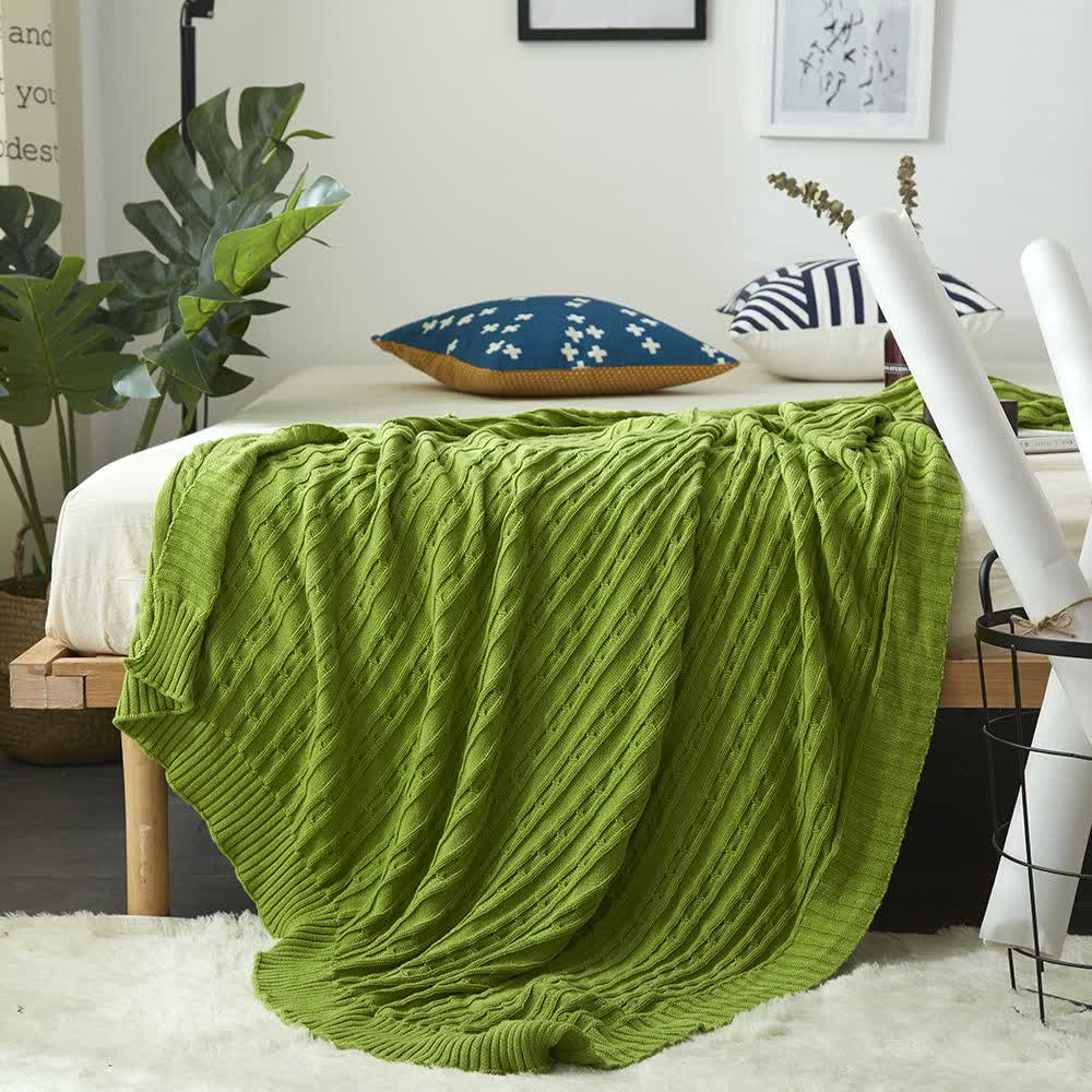 Ownkoti Solid Color Cotton Sofa Knit Blanket - Green - 71" x 79" - image 29