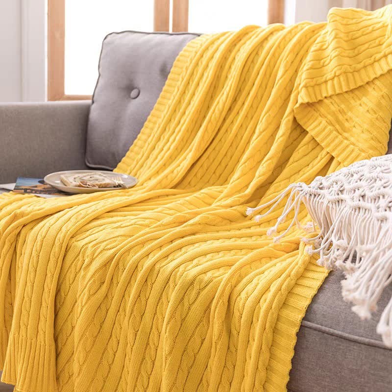 Ownkoti Solid Color Cotton Sofa Knit Blanket - Yellow - 71" x 79" - image 28