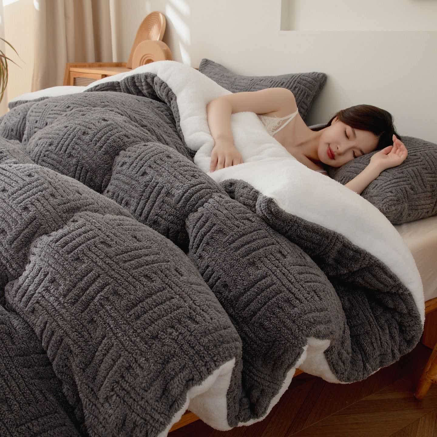 Geometric Striped Textured Sherpa Blanket - Dark Grey - King - image 7