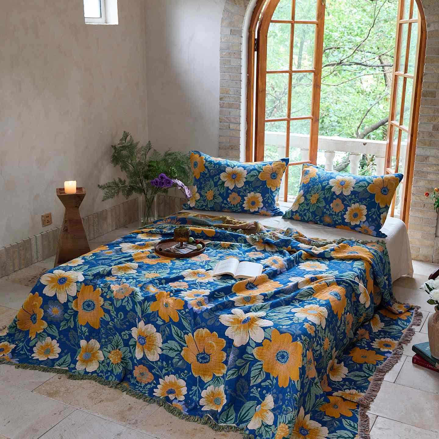 Ownkoti Bright Daisy Cotton Gauze Tassel Quilt - image 1