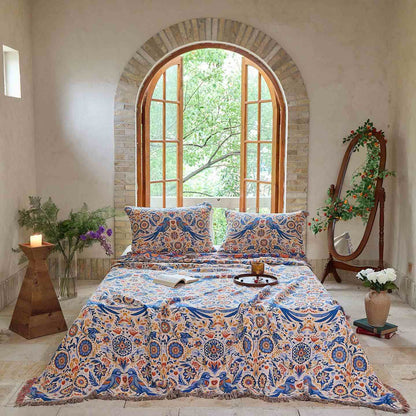 Ownkoti Vintage Bird Cotton Gauze Tassel Quilt - 2PCS Pillowcases - 19" x 29" - image 0