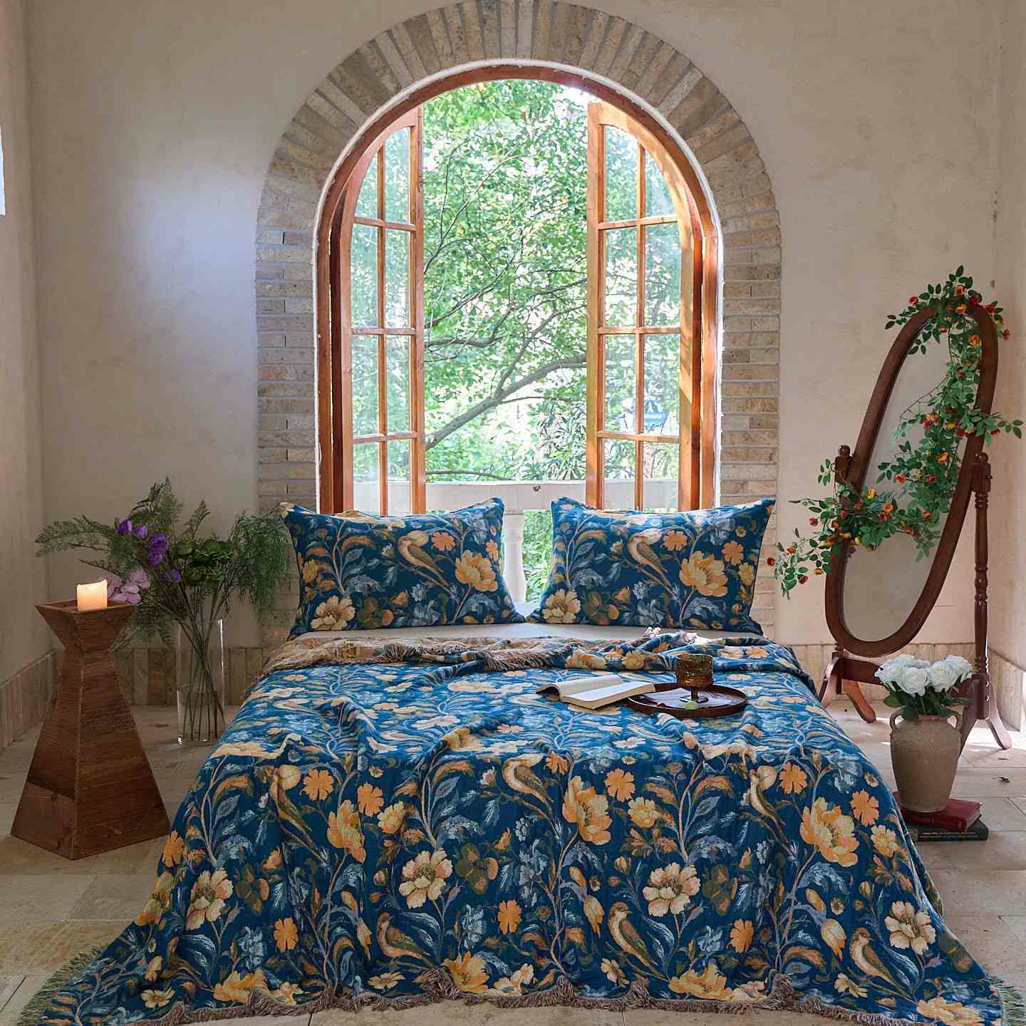 Ownkoti Vibrant Floral Bird Tassel Cotton Quilt - 2PCS Pillowcases - 19" x 29" - image 0