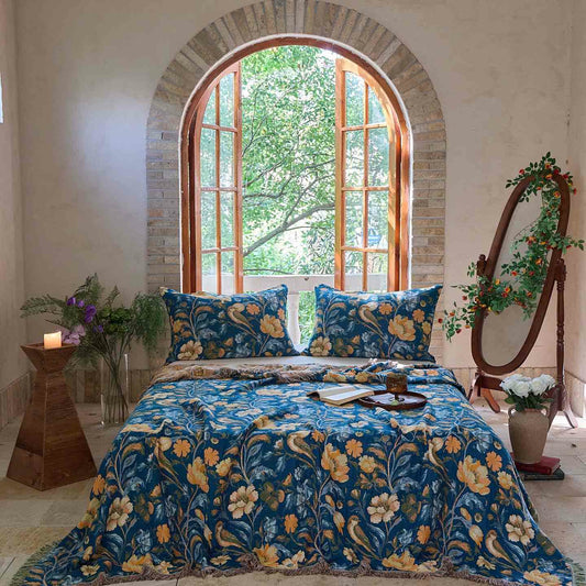 Ownkoti Vibrant Floral Bird Tassel Cotton Quilt - 2PCS Pillowcases - 19" x 29" - image 0