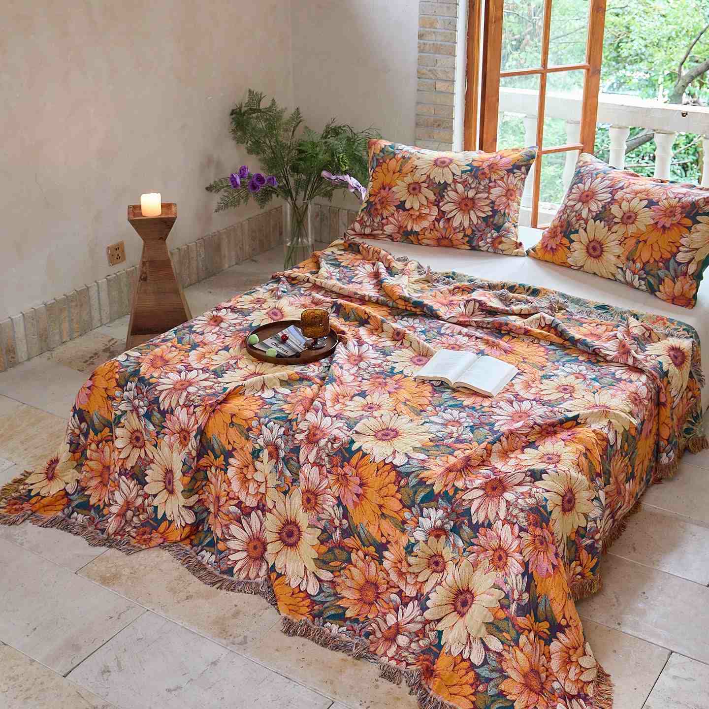 Ownkoti Blooming Sunflower Cotton Tassel Quilt - image 1