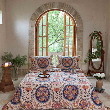 Ownkoti Floral Medallion Cotton Tassel Quilt - Quilt with 2PCS Pillowcases - King - image 0