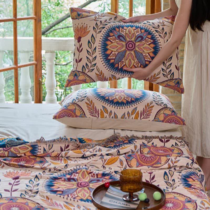 Ownkoti Floral Medallion Cotton Tassel Quilt - 2PCS Pillowcases - 19" x 29" - image 8