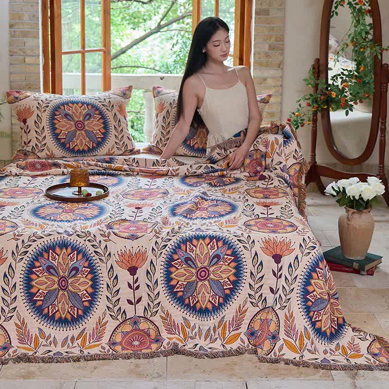 Ownkoti Floral Medallion Cotton Tassel Quilt - image 3