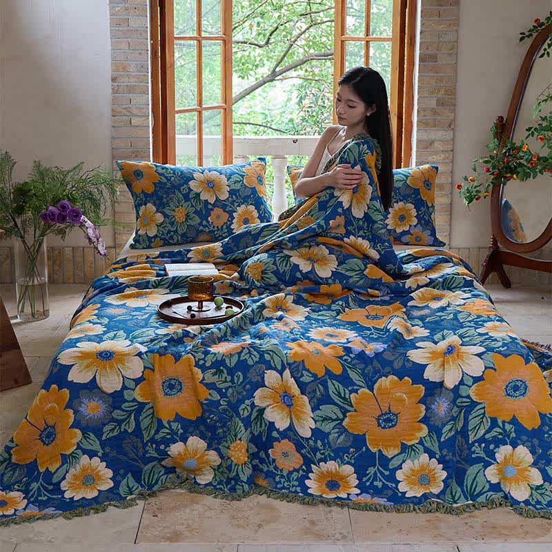 Ownkoti Bright Daisy Cotton Gauze Tassel Quilt - image 2