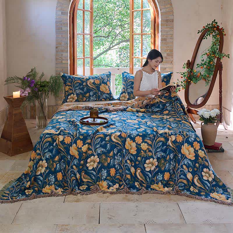 Ownkoti Vibrant Floral Bird Tassel Cotton Quilt - image 3