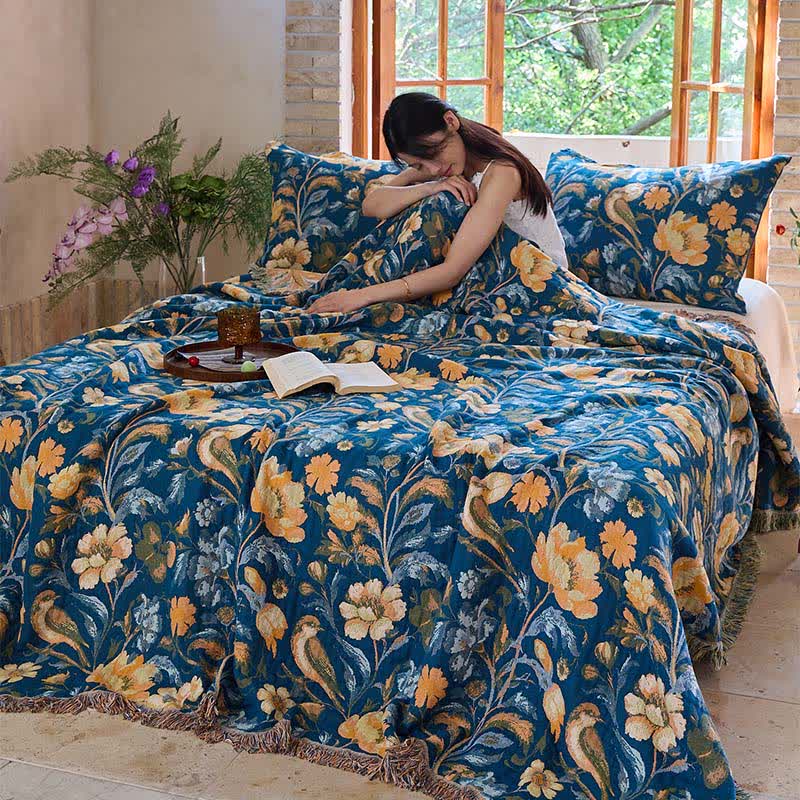 Ownkoti Vibrant Floral Bird Tassel Cotton Quilt - image 4