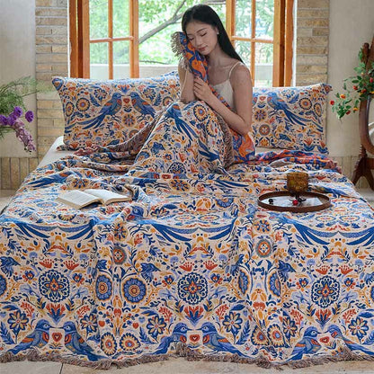 Ownkoti Vintage Bird Cotton Gauze Tassel Quilt - image 5