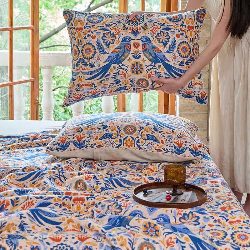 Ownkoti Vintage Bird Cotton Gauze Tassel Quilt - image 7